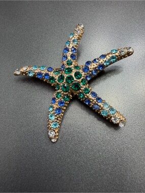 Starfish Rhinestone Brooch in Blue & Green #211UB